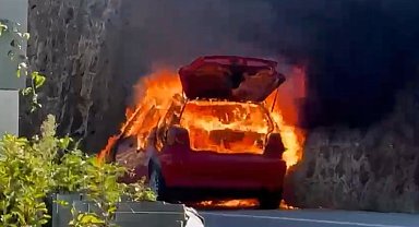 Artvin'de seyir halindeki araç alev alev yandı