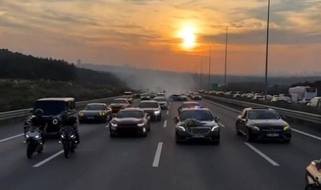 Beykoz'da çakarlı driftli düğün konvoyu kamerada