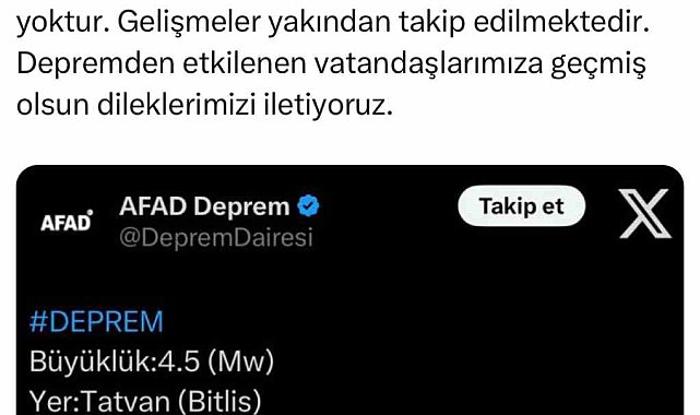 Bitlis Valiliği: "Şu ana kadar bize ulaşan olumsuz bir durum bulunmamaktadır"