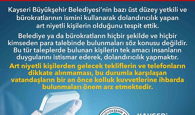 Büyükşehir'den 'dolandırıcılık' uyarısı
