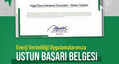 Enerji ve Tabii Kaynaklar Bakanlığı tarafından NÖHÜ'ye 'Üstün Başarı Belgesi' verildi