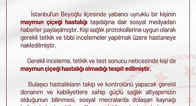İstanbul İl Sağlık Müdürlüğü'nden "İstanbul'da maymun çiçeği görüldü" iddialarına ilişkin açıklama