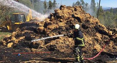 Kaynak makinesinden çıkan kıvılcımlar 250 balya samanı kül etti