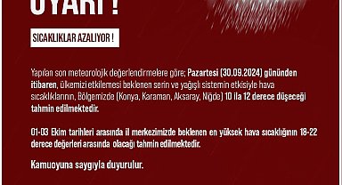 Niğde'de hava sıcaklıkları azalacak