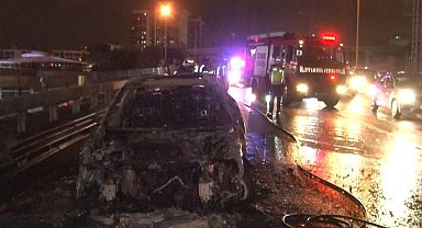 TEM Otoyolu'nda otomobil alev alev yandı