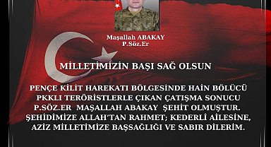 Vali Aksoy'dan şehit Piyade Sözleşmeli Er Maşallah Abakay için taziye mesajı
