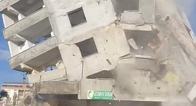 6 katlı bina, iş makinesinin dokunuşuyla yerle bir oldu