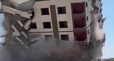 8 katlı bina iş makinesinin dokunuşuyla yerle bir oldu