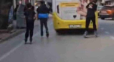 Bursa'da tehlikeli yolculuk kamerada