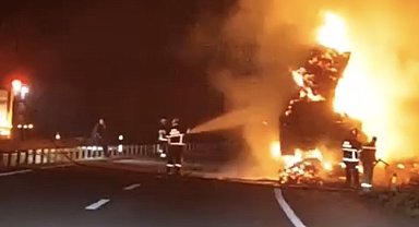 Çanakkale'de saman yüklü tır yandı