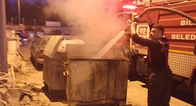 Çöp konteynırında çıkan yangın itfaiye ekiplerince söndürüldü