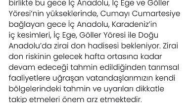 Denizli'ye zirai don uyarısı