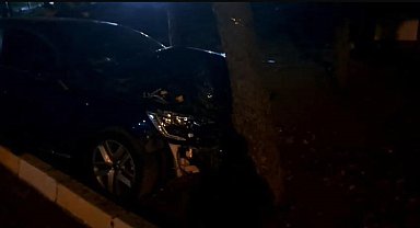 Diyarbakır'da kaldırıma çıkan otomobil, ağaca çarparak durdu: 3 yaralı