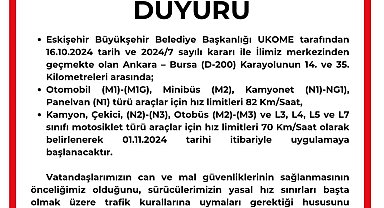 Eskişehir'den geçen Ankara-Bursa karayolundaki hız limiti düşürüldü