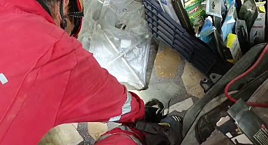 İş yerine giren yılanı itfaiye yakaladı