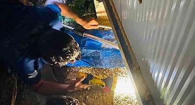 Konteynerin altına sıkışan köpekleri itfaiye kurtardı