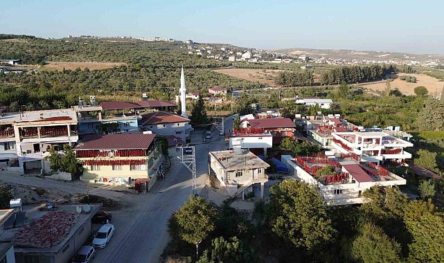 Kurutmalık biberlerle mahalle adeta kırmızıya büründü