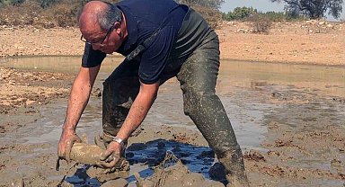 Kuruyan gölette balık kurtarma operasyonu