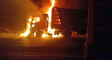 Mardin'de seyir halindeki tır alev aldı