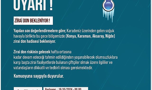 Niğde Valiliği zirai don uyarısı yaptı