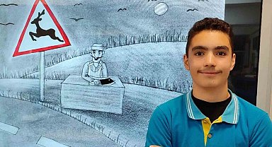 Sinop'ta ortaokul öğrencisinin çizdiği karikatür, "dünya birinciliği" ödülü aldı