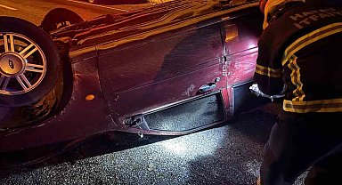 Ters dönen otomobilin sürücüsü yaralandı