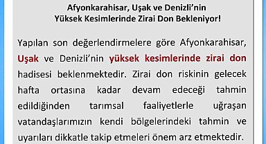 Uşak Valiliğinden zirai meteorolojik uyarı