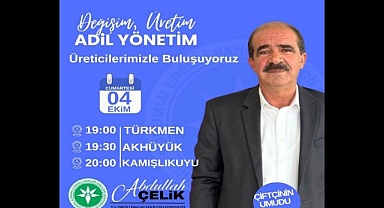 Abdullah Çelik Türkmen, Akhüyük ve Kamışlıkuyu'da Çiftçilerle Buluşacak