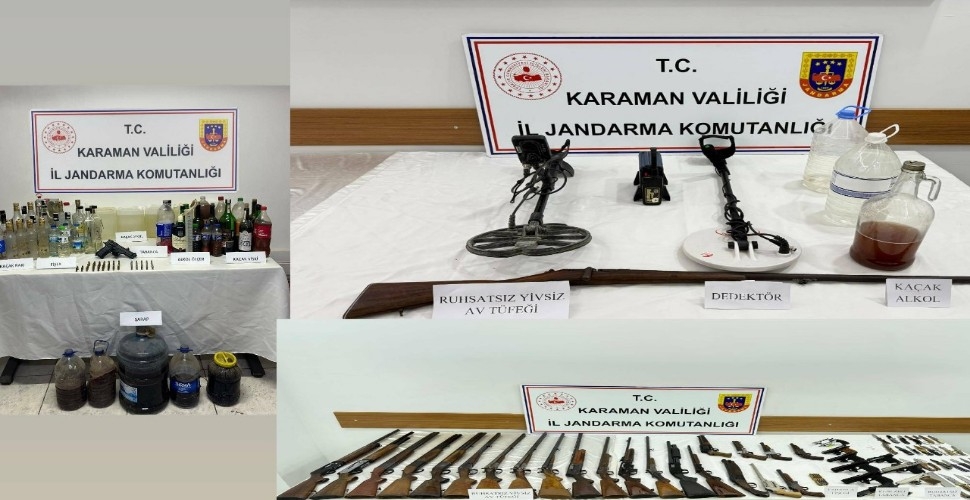 Karaman'da Jandarma Kaçak Alkol ve silah yakaladı