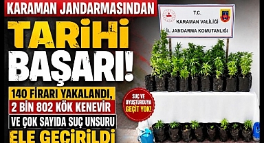 Karaman Jandarmasından Tarihi Başarı: 140 Firari Yakalandı, 2 Bin 802 Kök Kenevir ve Çok Sayıda Suç Unsuru Ele Geçirildi