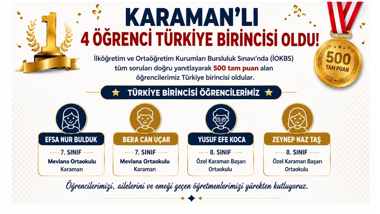Karamanlı 4 Öğrenci Türkiye Birincisi Oldu