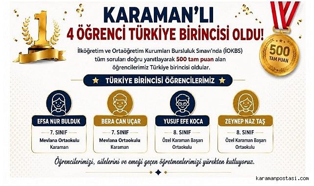 Karamanlı 4 Öğrenci Türkiye Birincisi Oldu